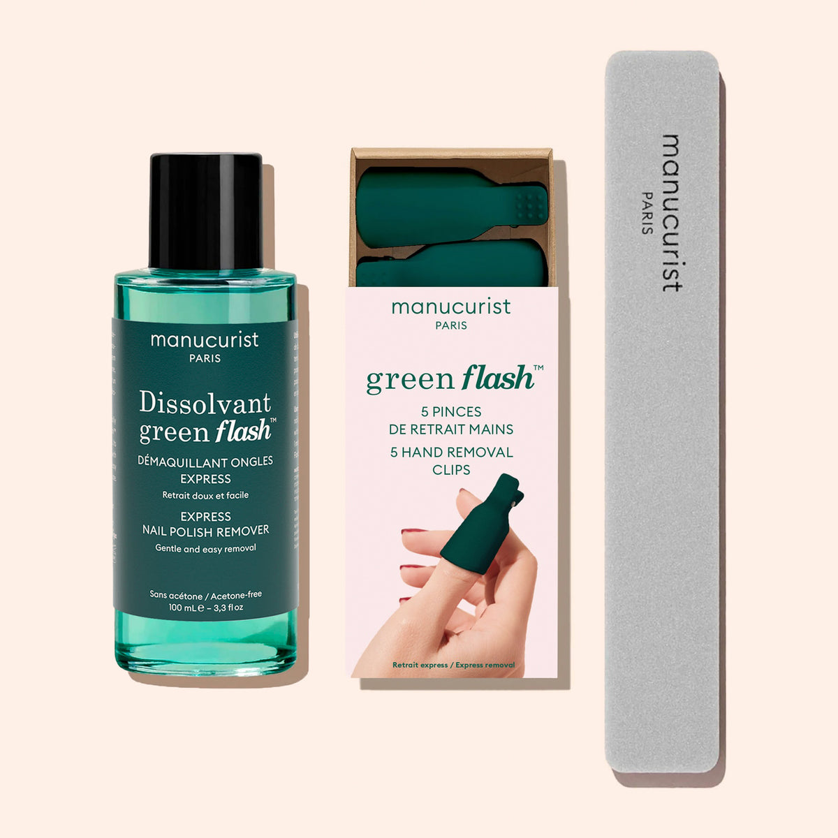 Duo Dissolvant Doux Green Flash™ &amp; Pinces de retrait