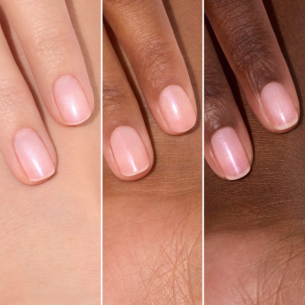 Ongles rose nacré sur trois carnations