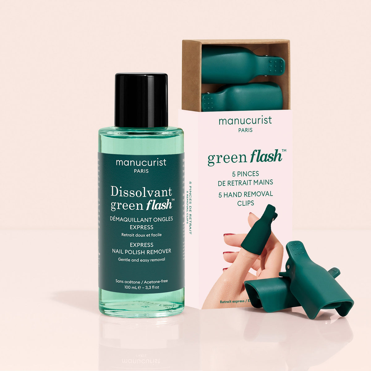 Duo Dissolvant Doux Green Flash™ &amp; Pinces de retrait