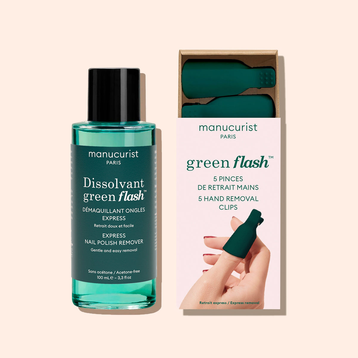 Duo Dissolvant Doux Green Flash™ &amp; Pinces de retrait
