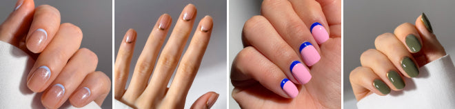 French inversées Bubble, Bronzé et Khaki/Shimmer par look8thenails, French inversée Candy/Ultramarine par ellzabethm